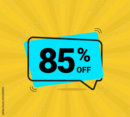 85% OFF sale, eighty five percent. Coupon of Discount Price. Discount promotion. Banner for One percent off offers. Yellow and blue Design. Vector illustration.