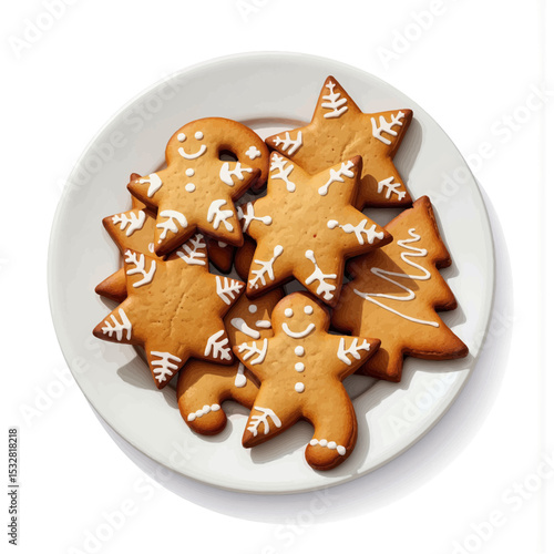 Gingerbread cookies decorated with icing on a white plate  