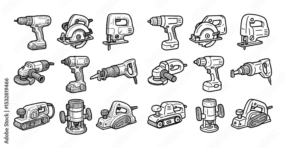 Fototapeta premium Hand-Drawn Power Tools