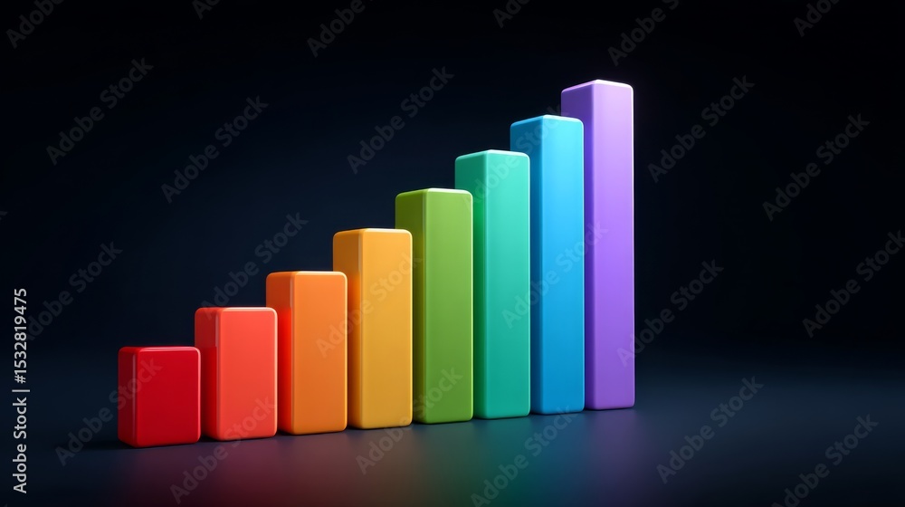 Colorful 3D Bar Chart Demonstrating Growth on a Dark Background Colorful 3D Bar Chart Demonstrating Growth on a Dark Background