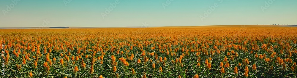 Obraz premium A dense sorghum field under a bright and clear blue sky.