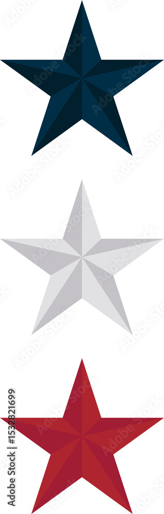 Naklejka premium Three stylized five-pointed 3D stars are being displayed in 3D render on transparent background
