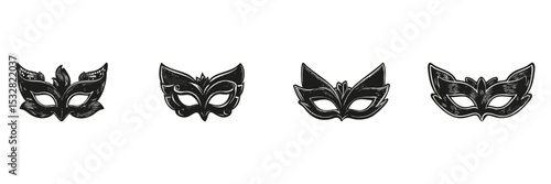 Masquerade Mask Silhouette Set. Festive And Carnival Costume Accessory Collection. Event And Celebration Use. Isolated Vector Illustration