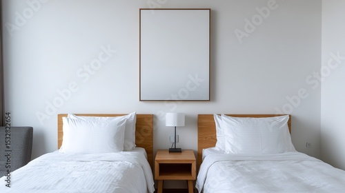 Modern Hotel Room with Twin Beds and Artwork