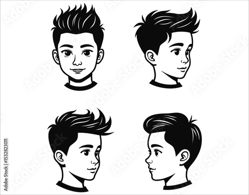 Boy Head Icon Set – Beard & Haircut Silhouettes