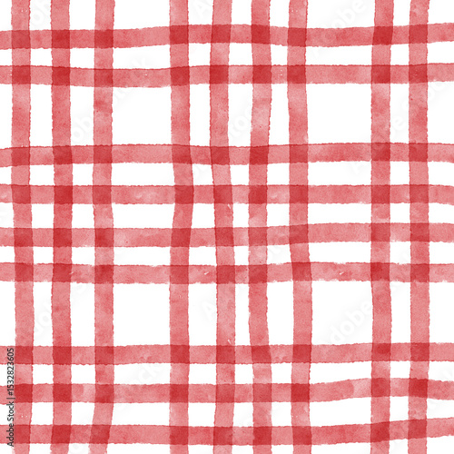 Red Plaid Gingham Check Hand Drawn Background Pattern Overlay