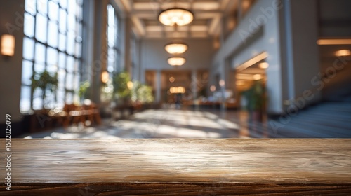 Wallpaper Mural Sunlit Lobby Area with Oak Table and Blurred Background View Torontodigital.ca