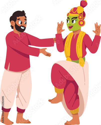 Traditional Indian Dance: A vivid portrayal of Indian classical dance, featuring two figures in vibrant attire, capturing the grace and cultural richness.
