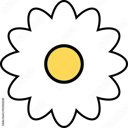 Fototapeta Naklejka Na Ścianę i Meble -  White daisy-like flower is appearing in flat design with yellow center, transparent background