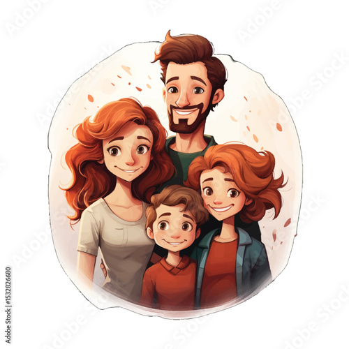 Family Portrait: A heartwarming illustration of a close-knit family, radiating love and togetherness through cheerful expressions and bright, welcoming tones.