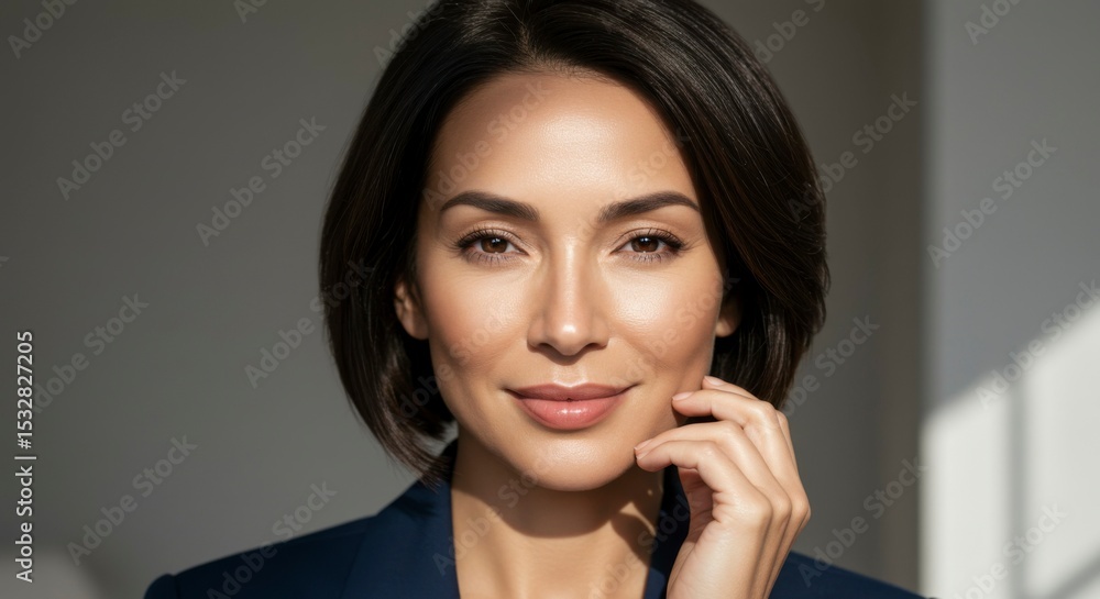 Fototapeta premium Smiling woman with healthy skin and a confident posture