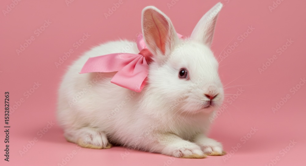 White rabbit wearing a pink bow White rabbit wearing a pink bow