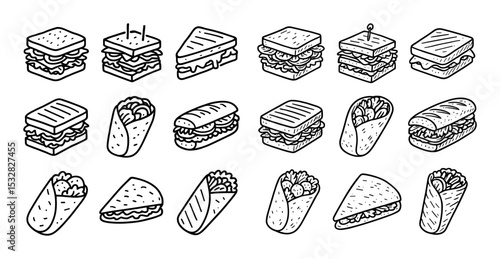 Hand-Drawn Sandwich Icons