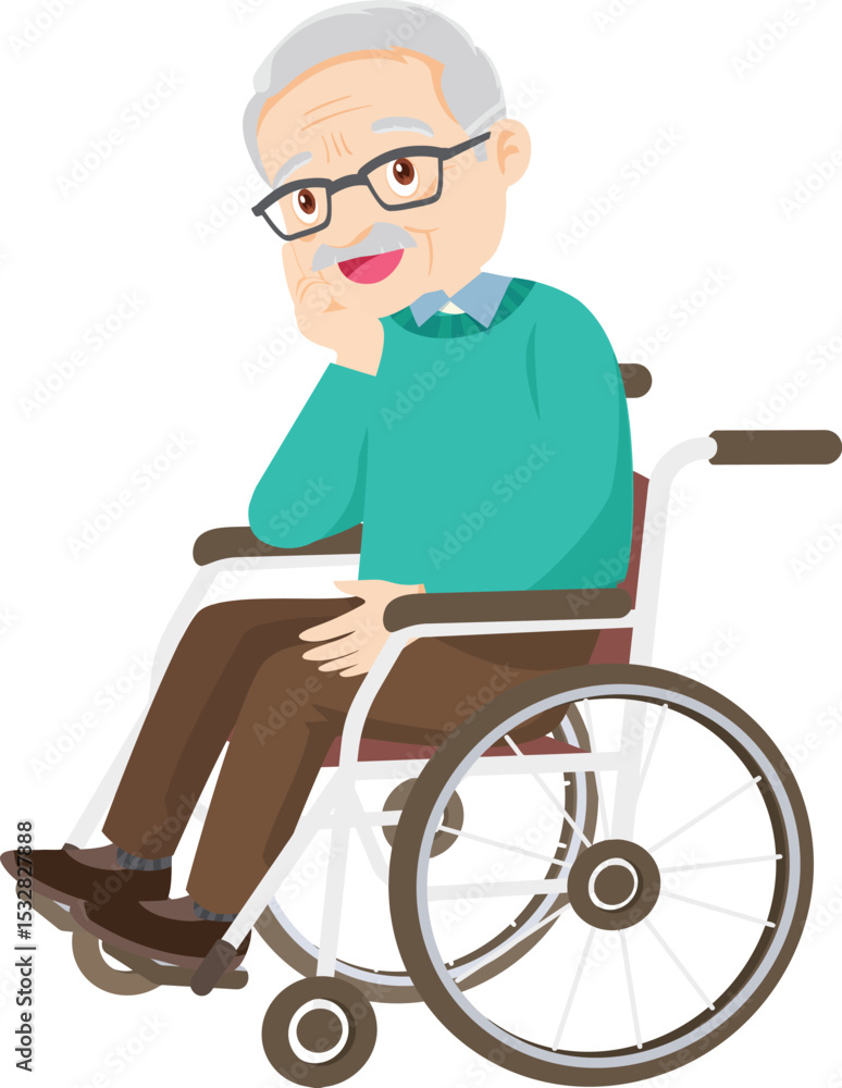 Smiling Senior in a Wheelchair: A heartwarming illustration depicting a smiling senior citizen, comfortably seated in a wheelchair, radiating a sense of contentment and resilience. Smiling Senior in a Wheelchair: A heartwarming illustration depicting a smiling senior citizen, comfortably seated in a wheelchair, radiating a sense of contentment and resilience.