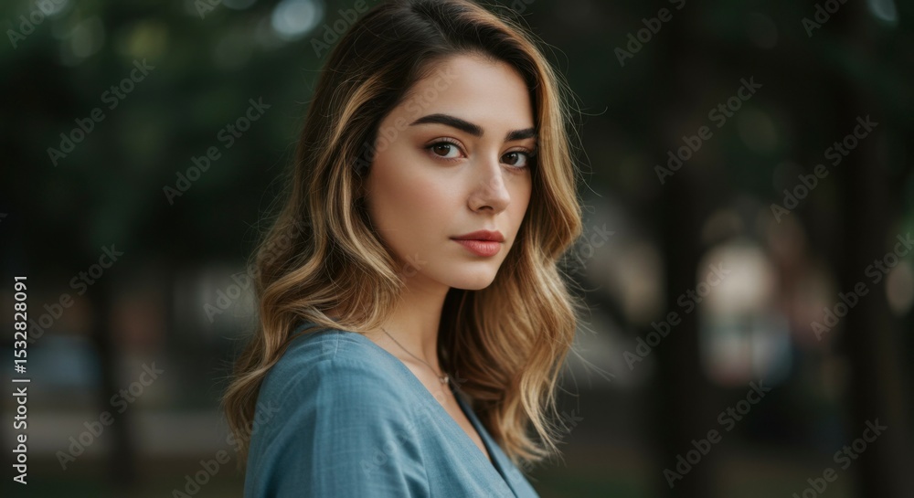 Obraz premium Portrait of a woman with flowing auburn hair