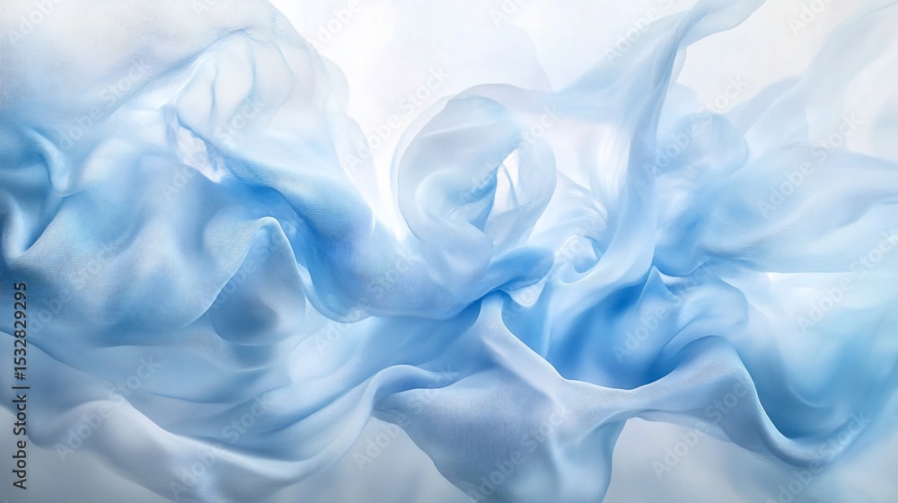 Fototapeta premium A delicate, light blue, flowing fabric creates an ethereal and abstract composition