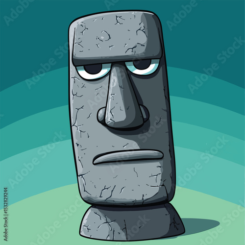 Weathered Stone Moai with Disgruntled Expression