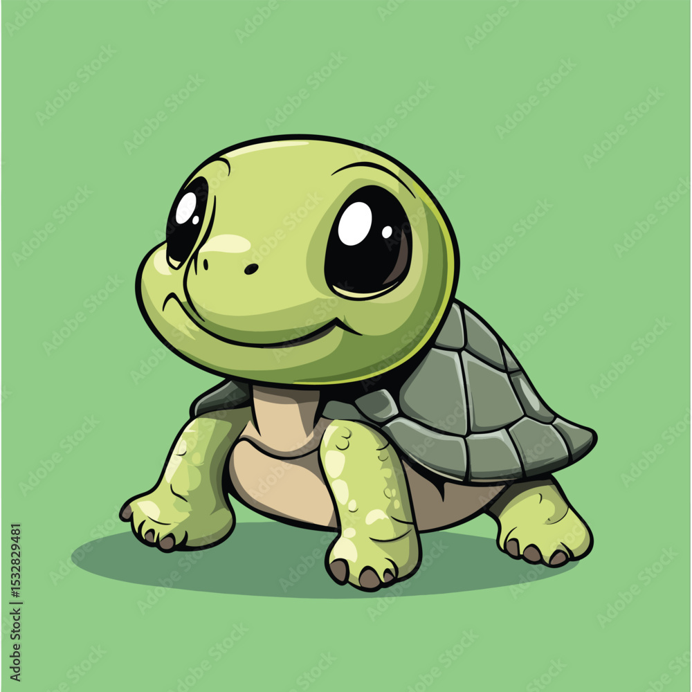 Fototapeta premium Adorable Cartoon Turtle with Big Eyes and a Playful Smiling Expression