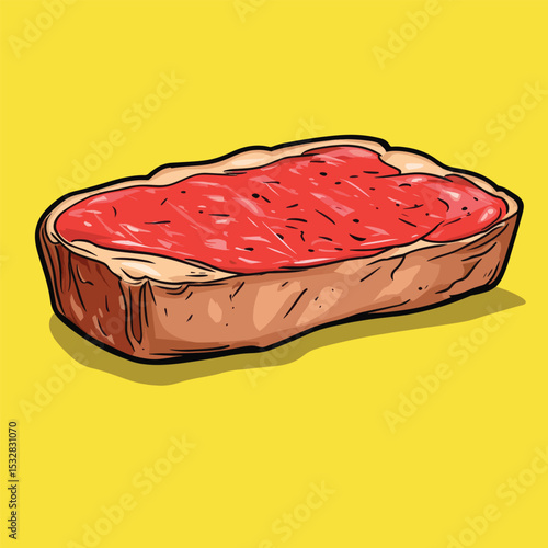 Cartoonish Meatloaf with Red Glaze and Brown Crust Shadowed on Yellow