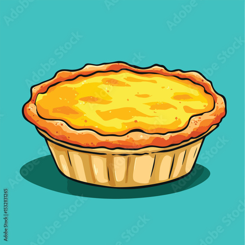Cartoonstyle custard tart with a flaky crust and a glossy golden filling