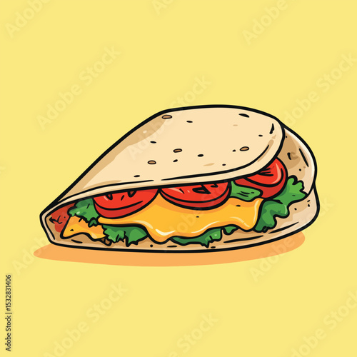 CartoonStyle Tortilla Wrap with Cheese Tomatoes and Lettuce Filling
