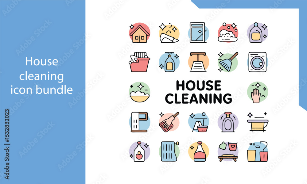 House Cleaning Icons Bundle Flat Vector Set of Cleaning Tools, Equipment, and Services new 2025 trendy unique House Cleaning Icons Bundle Flat Vector Set of Cleaning Tools, Equipment, and Services new 2025 trendy unique