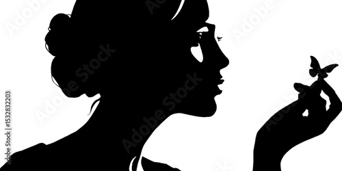 Silhouette of woman holding butterfly art concept for creativity and inspiration
