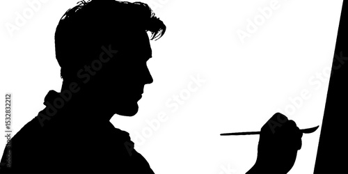 Artistic expression silhouette with artist, easel, and paintbrush for creative design