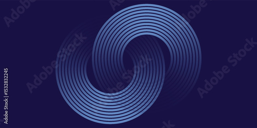 Abstract blue glowing geometric lines on dark blue background. Modern shiny blue circle lines pattern. Futuristic technology concept. Suit for cover, poster, banner modern