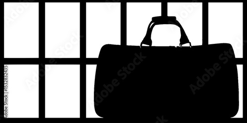 Travel essentials: carry-on bag at boarding gate with airplane window view