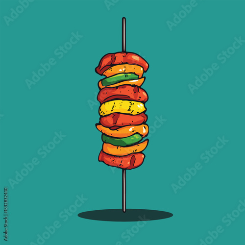 Colorful Grilled Skewer with Meat and Vegetables