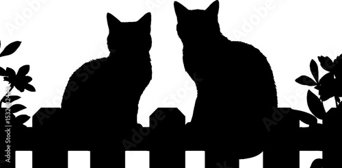 Cats silhouette on fence with floral accents for pet lovers design