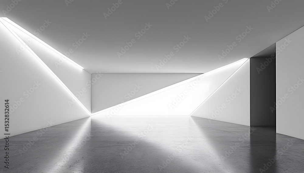Modern interior design with geometric shapes and bright lighting. Modern interior design with geometric shapes and bright lighting.