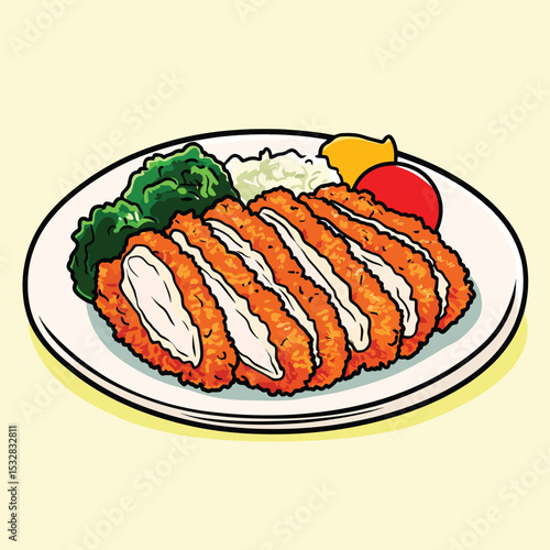 Crispy Breaded Chicken Cutlets with Rice Vegetables and Sauce