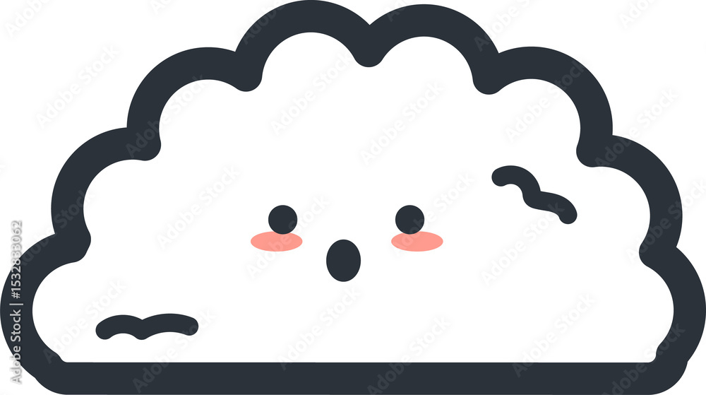 Naklejka premium Cute flat design cloud is showing surprised face, with pink blush and transparent background