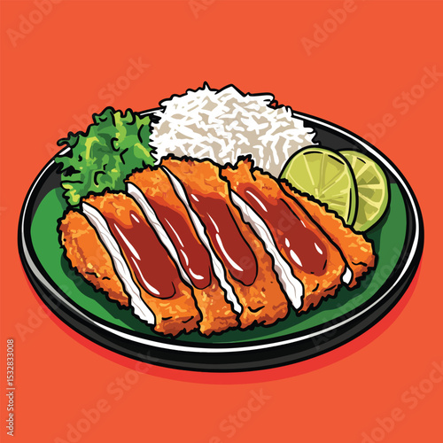Crispy Katsu Cutlets with Rice Salad and Lime Wedges