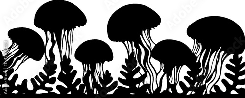 High contrast jellyfish silhouette border for creative design projects