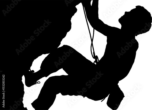 Outdoor rock climbing silhouette with chalk bag and rope for adventure sports concept