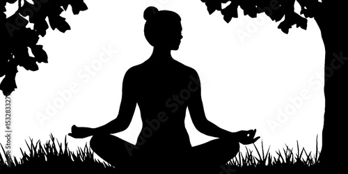 Outdoor yoga class under tree shade with mats on grass for relaxation and mindfulness