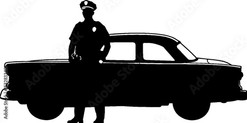 Silhouette of police officer and patrol car for law enforcement design