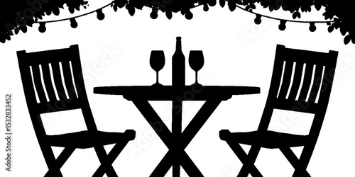 Romantic dinner setup with table, chairs, and candle for intimate evening