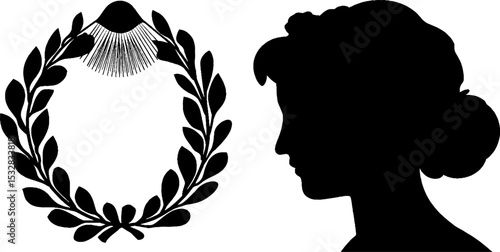 Apollo silhouette with lyre strings and laurel wreath sun concept for mythology art