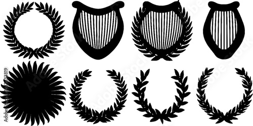 Apollo silhouette and lyre string design with sun and laurel elements for artistic decor
