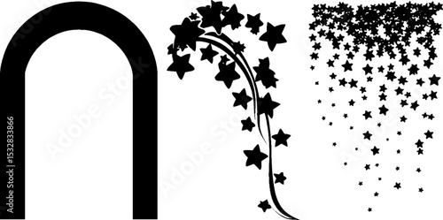 Abstract collection featuring arch fragment, swirl line, and star dot patterns for graphic design
