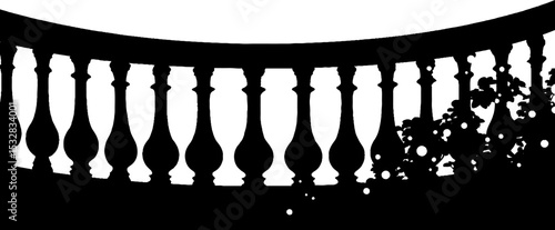 Elegant balcony silhouette with swirling arc and star accents for architectural design