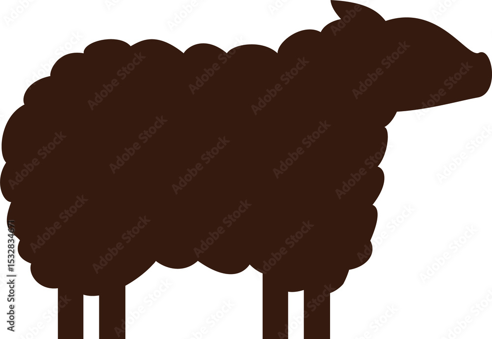 Naklejka premium Dark brown sheep silhouette is standing on transparent background in flat design illustration