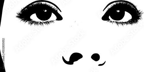 Artistic expression of freckled face and eyes with focus on nose bridge highlighting unique features