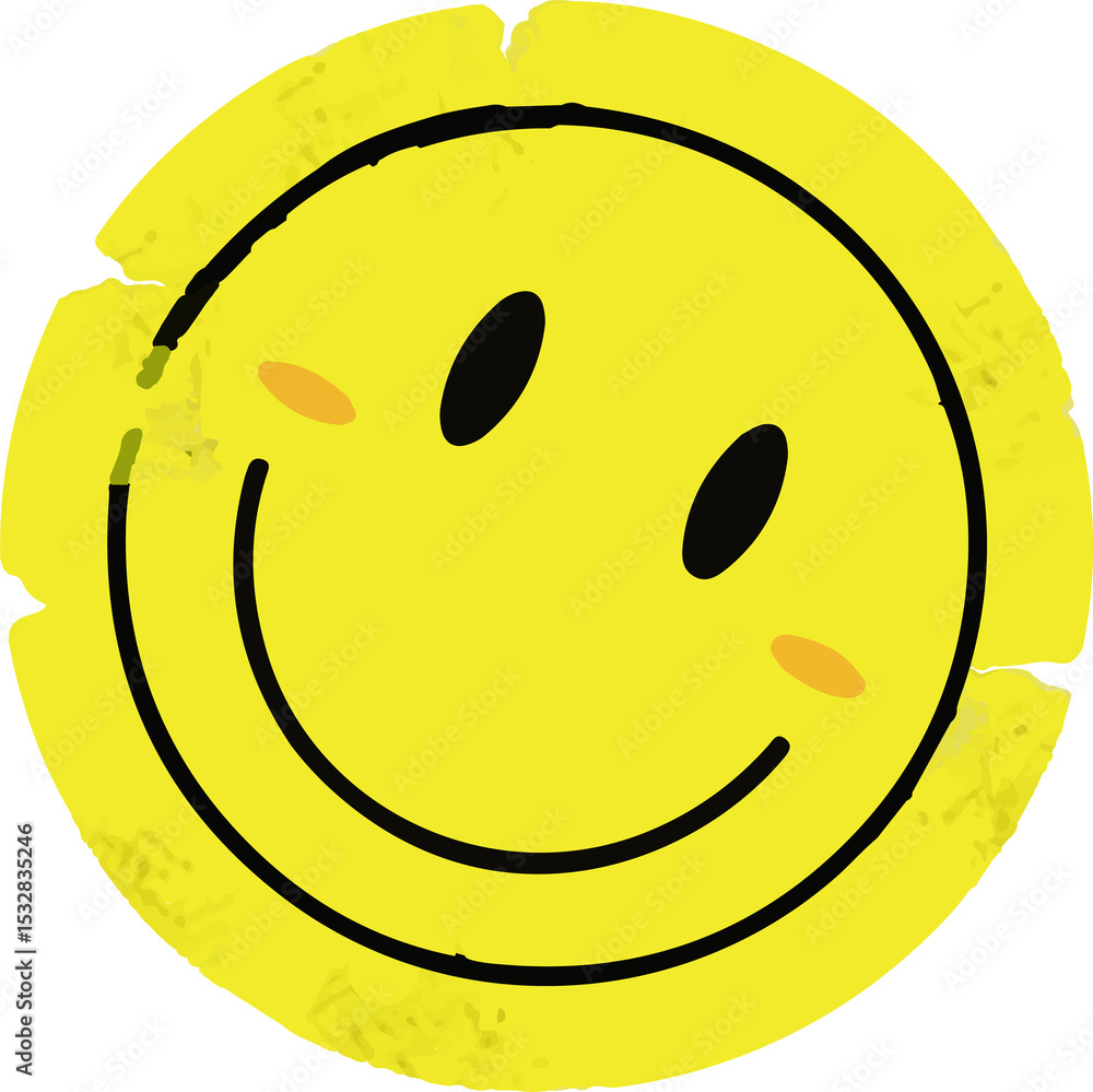 Fototapeta premium Stylized yellow emoticon is showing flat style bold smile and pale blush on transparent background