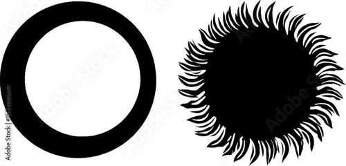 Celestial design with crescent moon and star ring and sun ray arc elements