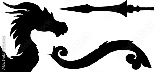 Medieval dragon silhouette and spear tip design for fantasy artwork